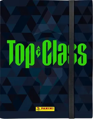 A close-up of a Panini TopClass 2024 Sammelalbum Deluxe binder with a geometric pattern background.