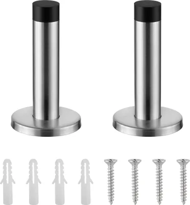 Image de Kit de butoirs de porte et de protection murale – Butoirs de porte muraux avec socle – 2 butoirs de porte muraux – Butoirs de porte en acier inoxydable – Entretoises en caoutchouc – Butoirs de porte à fixation murale