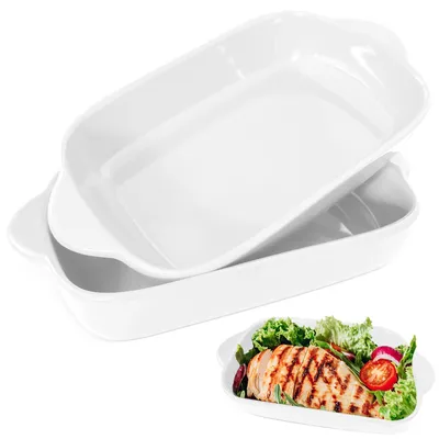 Image de 2 plats à gratin en céramique, 23 x 13 cm, petits plats rectangulaires avec poignées, pour les lasagnes, le tiramisu et les gratins.