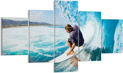 Produktbild von Bild auf Leinwand - Leinwandbild - Surfen Surfer Ozean Welle - 125x70cm - Wand Bild - Wanddeko - Leinwanddruck - Bilder - Kunstdruck - Wanddekoration - Leinwand bilder - Wandkunst - EA125x70-2785