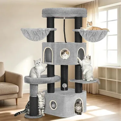 Imagen del producto de Kratzbaum, 183 cm de altura, poste de sisal de 11 cm de diámetro, color gris claro y