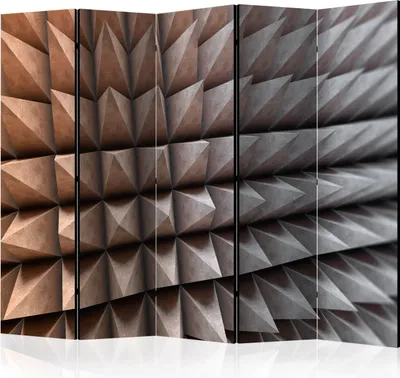 Produktbild von Akusticher Raumteiler 3D Effekt Foto Paravent 225x172 cm beidseitig auf Vlies-Leinwand bedruckt Akustikschaum Trennwand Spanische Wand Sichtschutz Home Office geometrisch grau f-B-0059-z-c