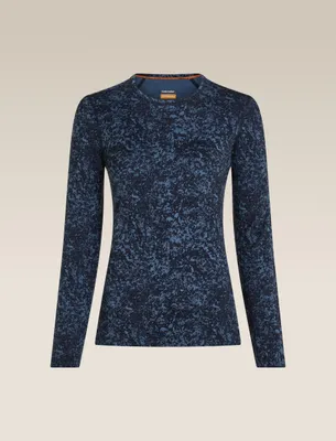 Image de ICEBREAKER, modèle Women M 200 Oasis LS Crewe, motif "Moss Bloom", couleurs : bleu marine/bleu clair/motif. Taille : M