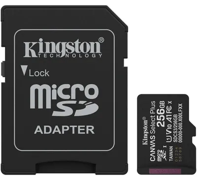 Obrázek produktu pro Kingston Technology 256 GB microSDXC karta Canvas Select Plus Gen3 150 MB/s A1 + adaptér, 256 GB, MicroSDXC, Třída 10, UHS-I, 150 MB/s, Class 1 (U1)