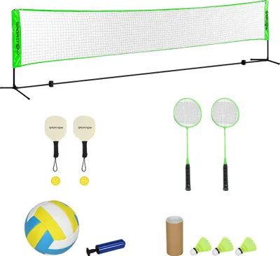 Produktbild von Badminton-Set mit 2 Schlägern, 3 Bällen, höhenverstellbar 107-155 cm, für Kinder & Erwachsene, Outdoor-Sport
