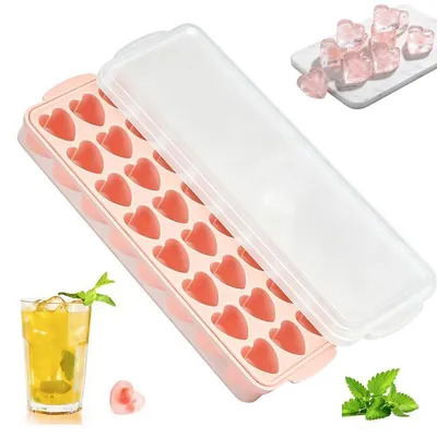 Immagine prodotto di Stampo in silicone a forma di cuore per cubetti di ghiaccio, set da 24 pezzi con coperchio, ideale per cocktail e dessert