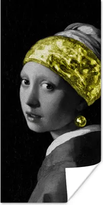 Produktbild von MuchoWow® Poster Mädchen mit einem Perlenohrring - Schwarz - Gold 20x40 cm - Plakat - Foto