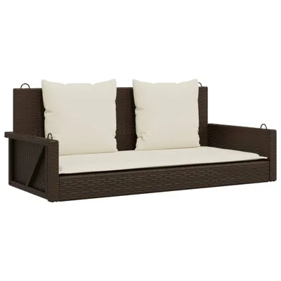 Produktbild von vidaXL Hängebank mit Kissen Braun 119x56x48 cm Poly Rattan