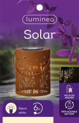 Produktbild von LED Solar Laterne 14x18cm Metall Rostbraun / Warmweiß