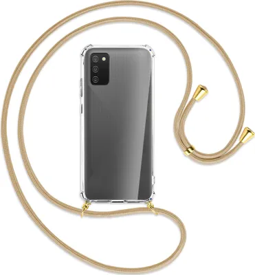 Produktbild von Handykette Backcover-Schutzhülle mit Band (Metall goldfarben) für Samsung Galaxy A02s - caramel