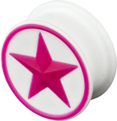 Produktbild von viva-adorno 1 Stück 16mm Flesh Plug Tunnel Ohr Piercing Silikon flexibel Stern verschiedene Farben Größe 4 - 26mm Z156,2 weiß/pink Z205,