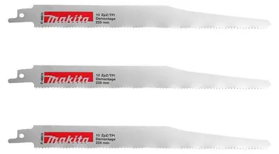 Image de Lot de 3 lames de scie sabre MAKITA P-46975 Bi-Métal pour coupe droite acier et bois avec reste métal 225 mm