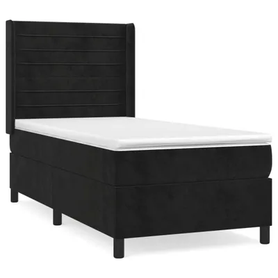 Image de Sommier à lattes de lit avec matelas Noir 90x200 cm Velours