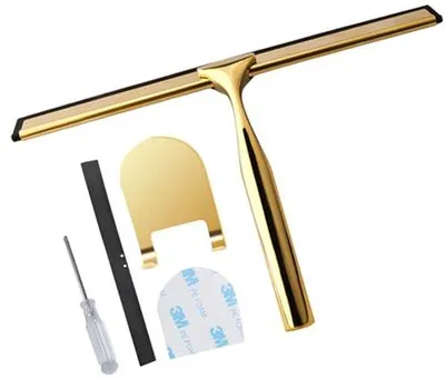 Immagine prodotto di Ultiluxe Tergivetro - Raschietto per finestre - Tergicristallo - 2 lame in gomma - Detergente per vetri - Manico antiscivolo - Acciaio inox - Oro