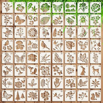 Productafbeelding van Mal-sjablonen - Herbruikbaar - Voor kunst en knutselwerk - 64 stuks - 7,6 x 7,6 cm