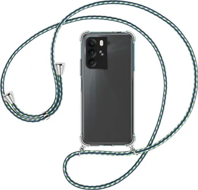 Produktbild von Handykette Backcover-Schutzhülle mit Band (Metall silberfarben) für HTC U23 Pro (2QC9200,-9100,-B100, 6.7'') - grün/blau/weiß