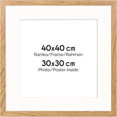 Immagine prodotto di Cornice FRAMAI® 40x40 cm color rovere – con passe-partout – cornice in MDF, plexiglass infrangibile, ecologica, con gancio e supporto – formato verticale e orizzontale