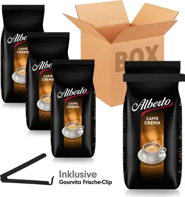 Produktbild von SPARBOX Alberto Caffè Crema + gratis Gourvita Frische-Clip, 4x1000g Bohnen
