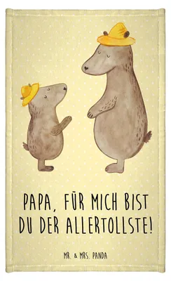 Produktbild von Mr. & Mrs. Panda Handtuch Bären mit Hut - Gelb Pastell - Geschenk, Baumwollhandtuch, Papa, Familie, Mini-Handtuch, Family, Vatertag, Gäste-WC, Gästetuch, Muttertag, Klein