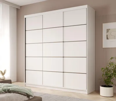 Produktbild von Schwebetürenschrank 3-türig Schrank Garderobe Schiebtüren Schlafzimmer - Schiebetürenschrank Tagra 200 - Weiß