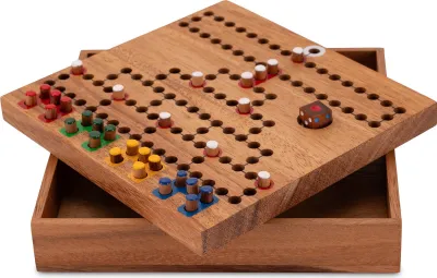 Produktbild von Blockade Box 18cm x 18cm – Würfel- und Strategiespiel aus Holz – Taktik trifft Würfelglück für 2–4 Spieler