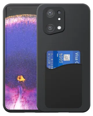 Zdjęcie produktu dla Etui na telefon Oppo Find X5 Pro z silikonowym uchwytem na kartę - elastyczne etui na tył z silikonu TPU z silikonowym uchwytem na kartę - czarne - Smartphonics