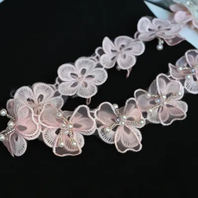 Productafbeelding van Omgoods - Roze Strass Parel Bloem Kant Versieringen voor DIY