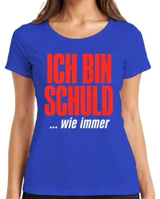 Productafbeelding van "Ik ben schuldig, zoals altijd. Grappig, sarcastisch statement. Dames T-shirt, blauw, maat XXL."