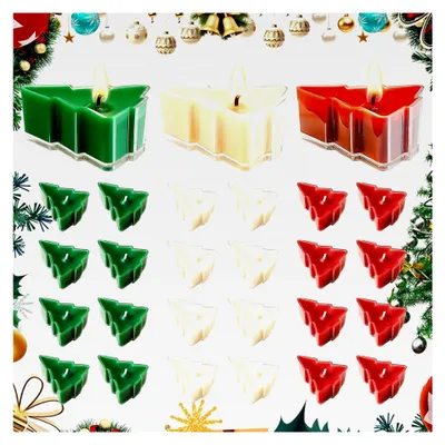 Produktbild von 24 Stück Weihnachts-Teelichter - Handgefertigte Christbaumkerzen mit transparenten Haltern - 8 Rot, 8 Grün, 8 Weiß - Adventsdeko und Weihnachtskerzen-Set für die Weihnachtsdekoration und Geschenke