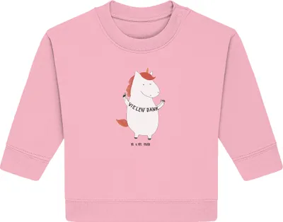 Produktbild von Mr. & Mrs. Panda Organic Baby Pullover Einhorn Dankeschön 24. - 36. Monat - Baumwolle Pink - Geschenk, Danksagung, Danke, Unicorn, Einhörner, Bullover, Vielen Dank