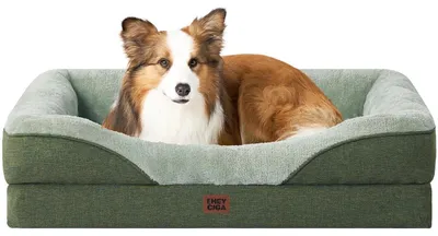 Image de Panier orthopédique pour chien, avec 4 bords, dimensions 91x68 cm, couleur verte