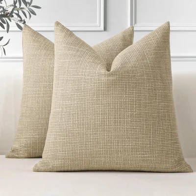 Zdjęcie produktu dla Zestaw 2 poszewek na poduszki z lnu, 40x40 cm, jasny odcień beżu