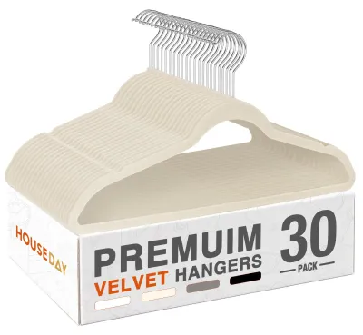 Samt-Kleiderbügel, 30 Stück, Antirutsch, Beige, 5 kg Belastbarkeit
