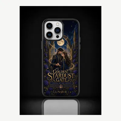 Productafbeelding van iPhone 14 Pro Max hoesje, telefoonhoesje, beschermhoesje, case met gouden sterrenstof motief – LUNØIR ©