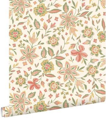 Produktbild von ESTAhome Tapete Blumenmuster Beige, Grün und Terrakotta 50 x 900 cm