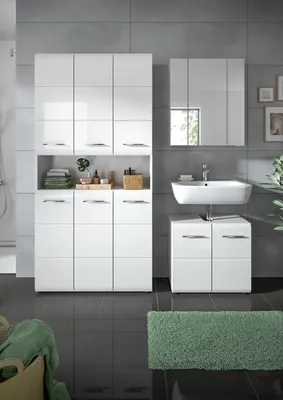 Produktbild von Badezimmer-Set >Ice< in Weiß / Weiß Hochglanz - 165x185x30cm (BxHxT)
