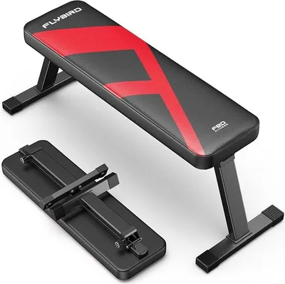 Imagen del producto de Banco plano plegable Silecomplaza, estable para todo tipo de entrenamiento de fuerza y press de banca, fácil de montar para uso doméstico, capacidad máxima de carga: 300 kg