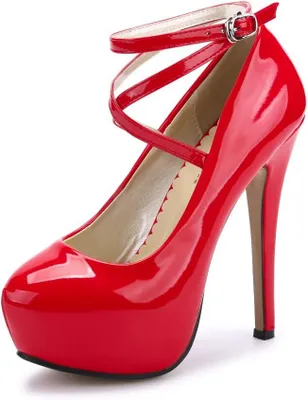 Produktbild von Damenschuhe mit spitzem Absatz von 14 cm, versteckter Plateau-Sohle von 4 cm, geschlossener Zehenpartie und Riemchen um den Knöchel