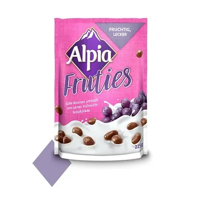 Produktbild von Alpia Fruties saftige Rosinen in Alpenvollmilchschokolade 225g