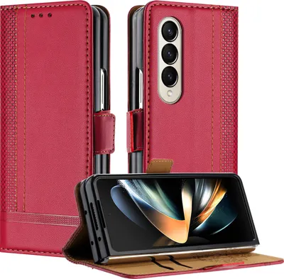 Immagine prodotto di Custodia per Samsung Galaxy Z Fold 3 5G in pelle con funzione stand rosso