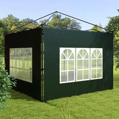 Produktbild von Pavillon Seitenwände 2er Set, Seitenteile mit Fenster, PE-Plane wasserdicht, Dunkelgrün | 293 x 193 cm | für 3x3 m & 3x6 m Pavillons