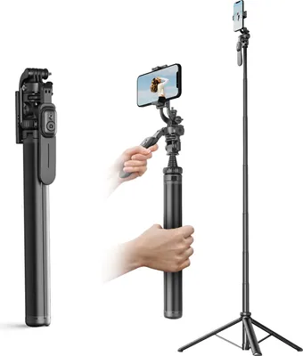 Produktbild von 91,7-Zoll-Multifunktions-Selfie-Stick, tragbarer kardanischer Stabilisator mit Teleskopstange aus Aluminiumlegierung, 360¡ã drehbarer Kugelkopf mit Anti-Shake-Griff, Telefonclip, Stativbasis und Fernbedienung, kompatibel mit Android 4.4/iOS 5.1-System