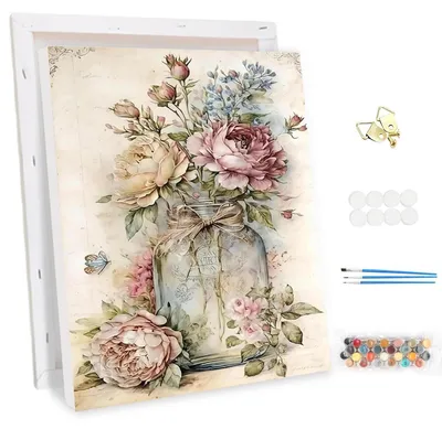 Produktbild von Malen nach Zahlen Erwachsene mit Rahmen Vintage-Blume DIY Set 30x40cm