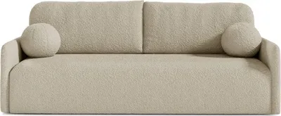 Produktbild von Schlafsofa GLOV, Sofa mit Schlaffunktion und Bettkasten, Klappsofa, Schlafcouch mit Füßen aus Chrome, Couch in Plüsch-Veloursstoff, Frabe: Beige