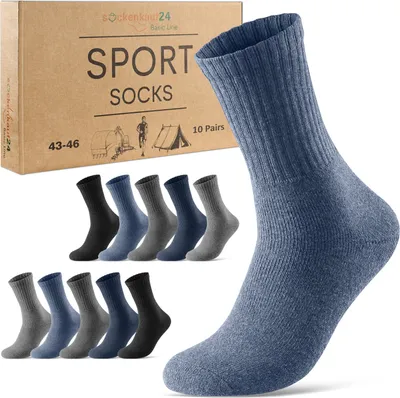Produktbild von 10 Paar Sportsocken Tennissocken Damen & Herren Socken Baumwolle weiß schwarz - 70205T Gemischt 47-50
