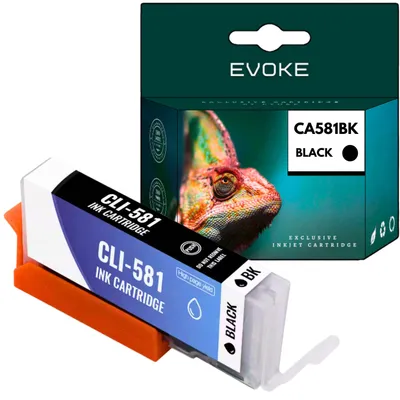 Image de Cartouche d'encre compatible Evoke pour Canon CLI-581XL CLI581XL CLI-581B, noire, 12 ml, rendement de 850 pages, compatible avec les modèles PIXMA TR7550, 8550 ; TS6150, 6151, 6250, 6251, 6350, 6350a, 6351, 705, 705a, 8100, 8150, 8151, 8152, 8250, 8251, 8252, 9150, 9155