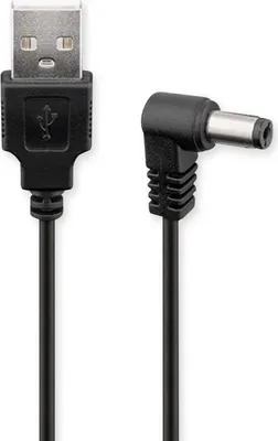 A black USB to DC power cable with a right-angle connector.