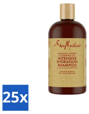 Zdjęcie produktu dla 25 sztuk szamponu intensywnie nawilżającego SheaMoisture – Manuka Honey & Mafura Oil – 384 ml – zestaw ekonomiczny