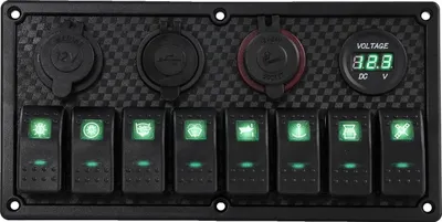 Immagine prodotto di Pannello interruttori a bilanciere, 8 interruttori, doppia porta USB, verde