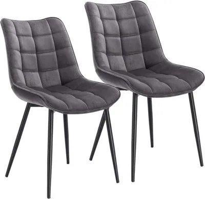Productafbeelding van Happyment Luxe Eetkamerstoelen – Fluweel, grijs – Kuipstoel – Woonkamer- en keukenstoel – Set van 2